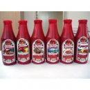 "Super Pomidor" "Shashlychny", "Tatarsky", "Klassichesky", "Krasnodarsky", "Bolgarsky", "Sladky", "Okhotnichy", "Chilli", "Tomatny", "Po-gruzinsky", "Ostry", and "Pikantny" ketchup